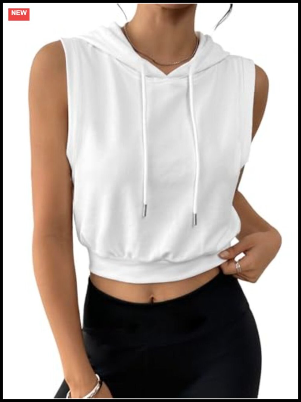 Sleeveless Hoodie Tank Top Cotton Stretch Crop Workout Gym Top Banded Waist
